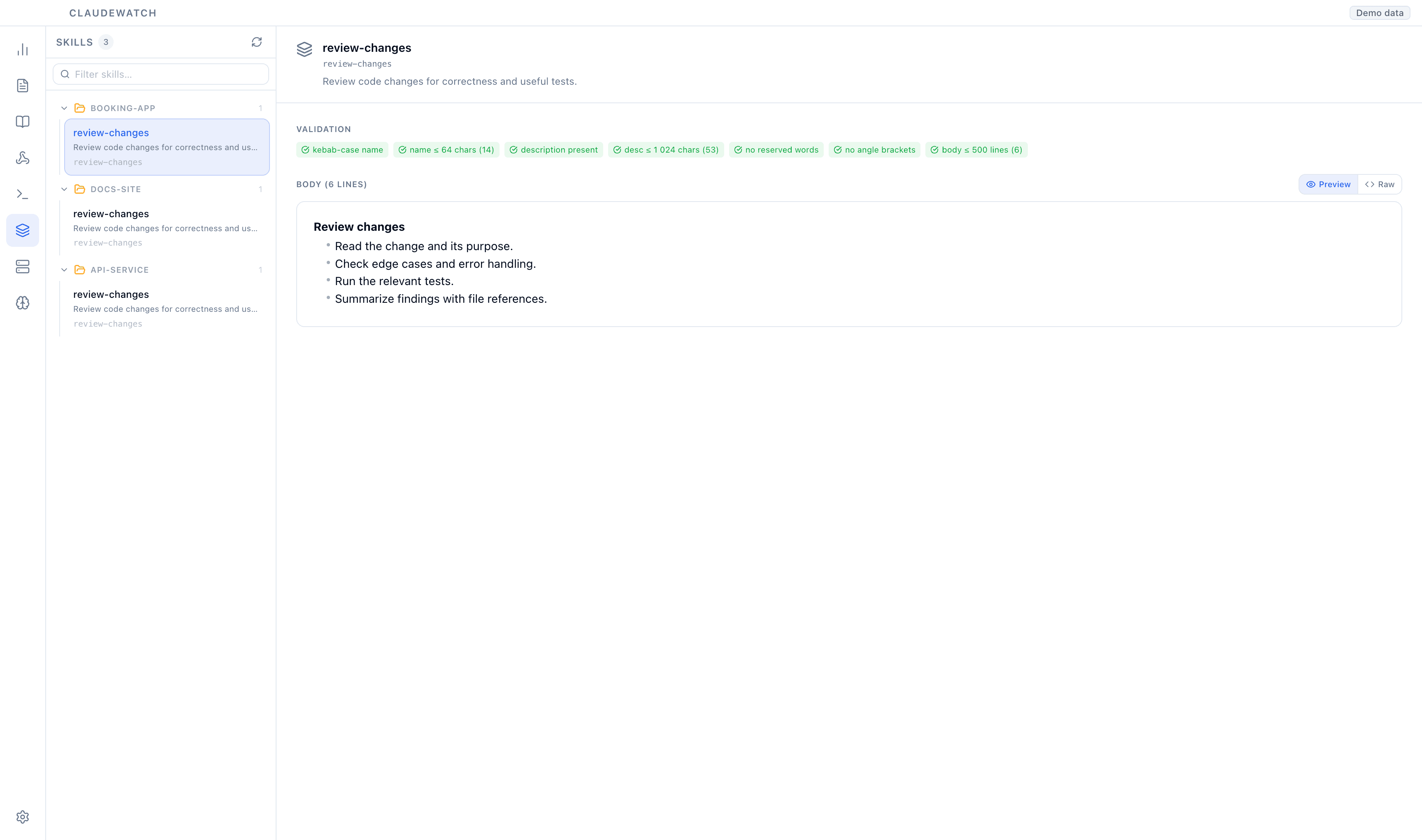ClaudeWatch skills browser with markdown preview